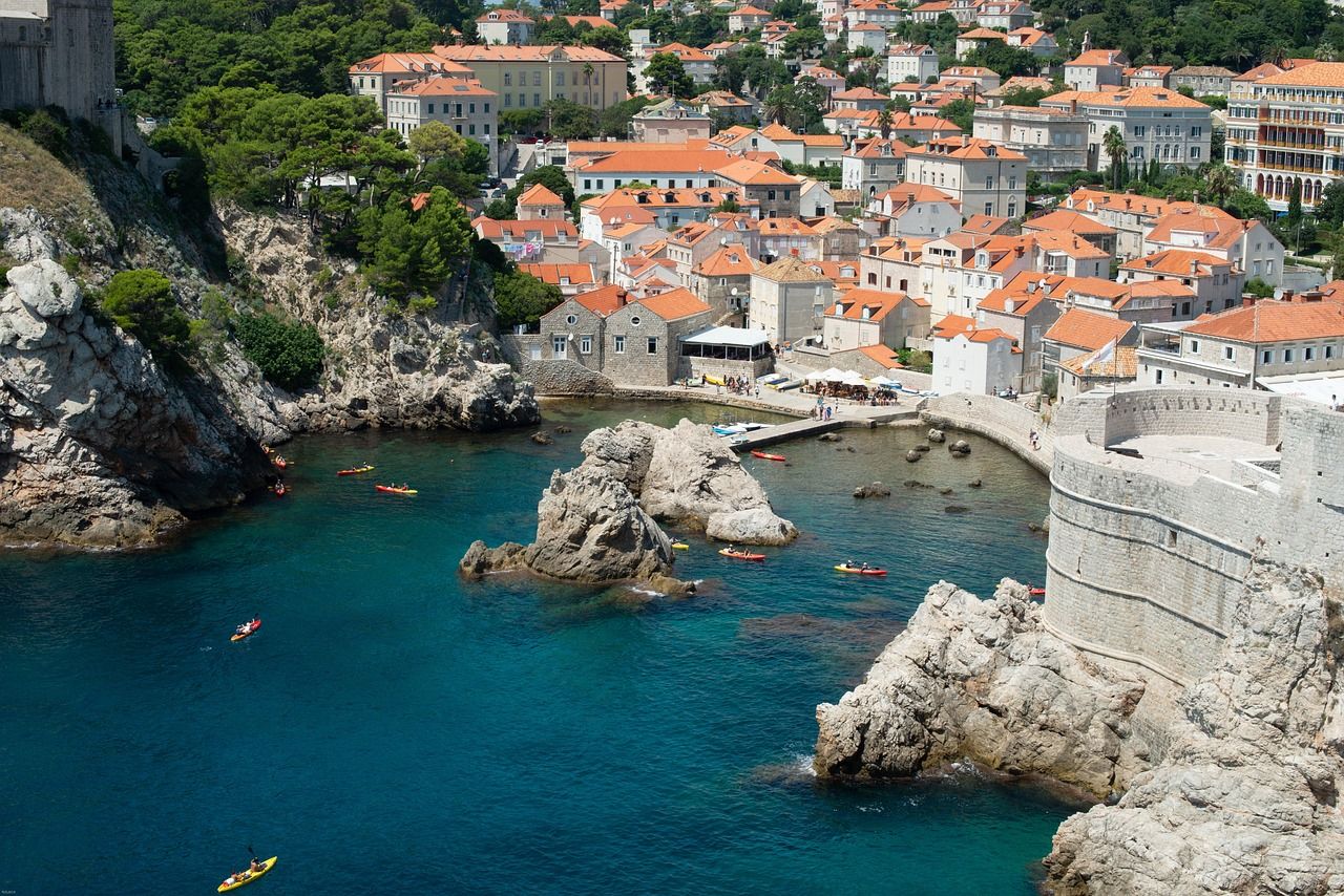 Dubrovnik's city walls and harbour on the Adriatic, Croatia