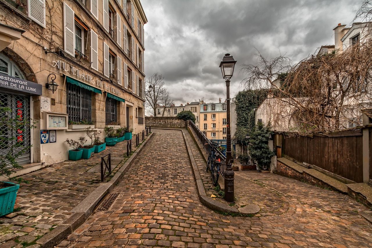 A cobbled lane in Montmartre, Paris