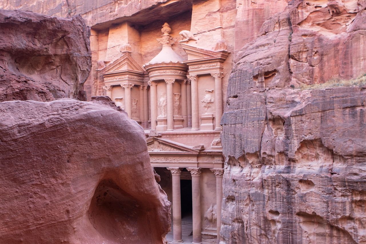 The Treasury at Petra, Jordan, seen from the narrow Siq
