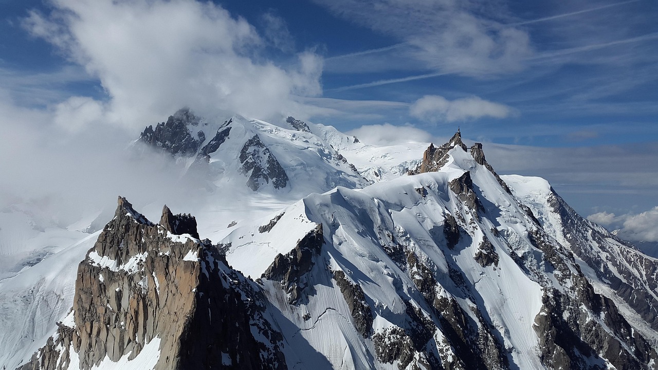 The Aiguille du Midi and the Mont Blanc massif above Chamonix
