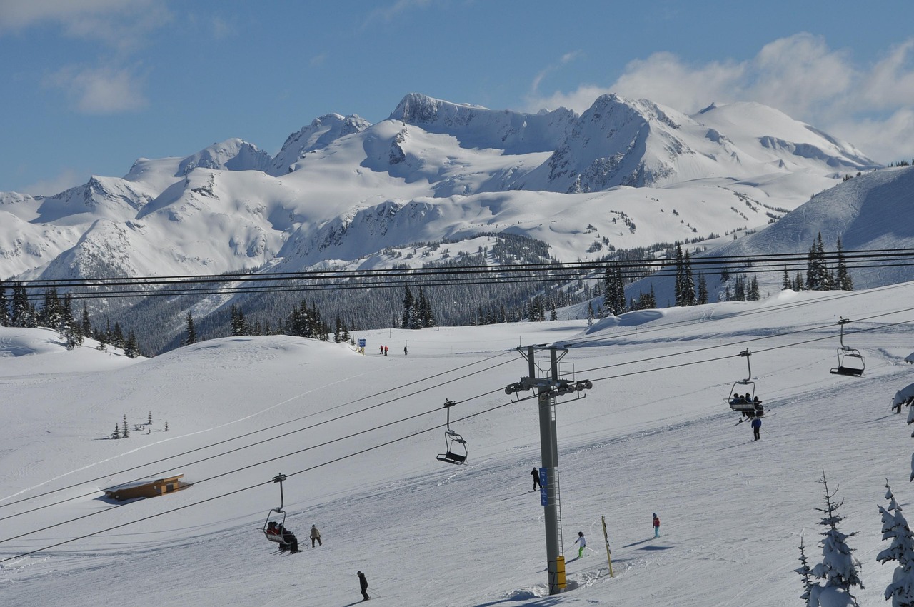 Chairlifts and skiers on Whistler Blackcomb, British Columbia